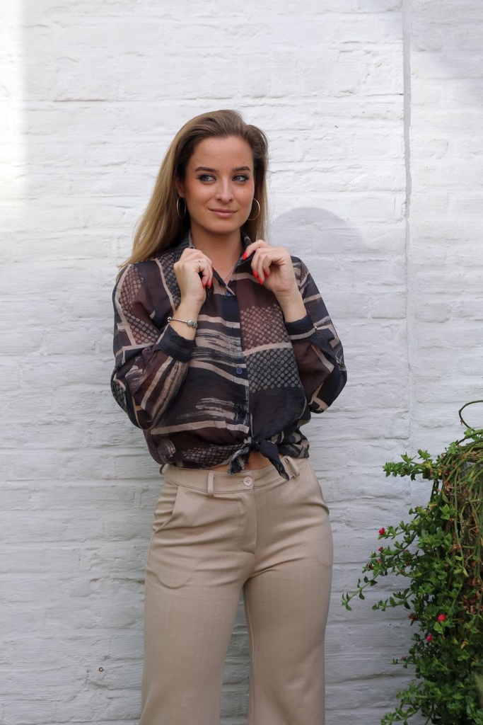 Blouse Loulou nm85 bollen rechthoek en streep tencel