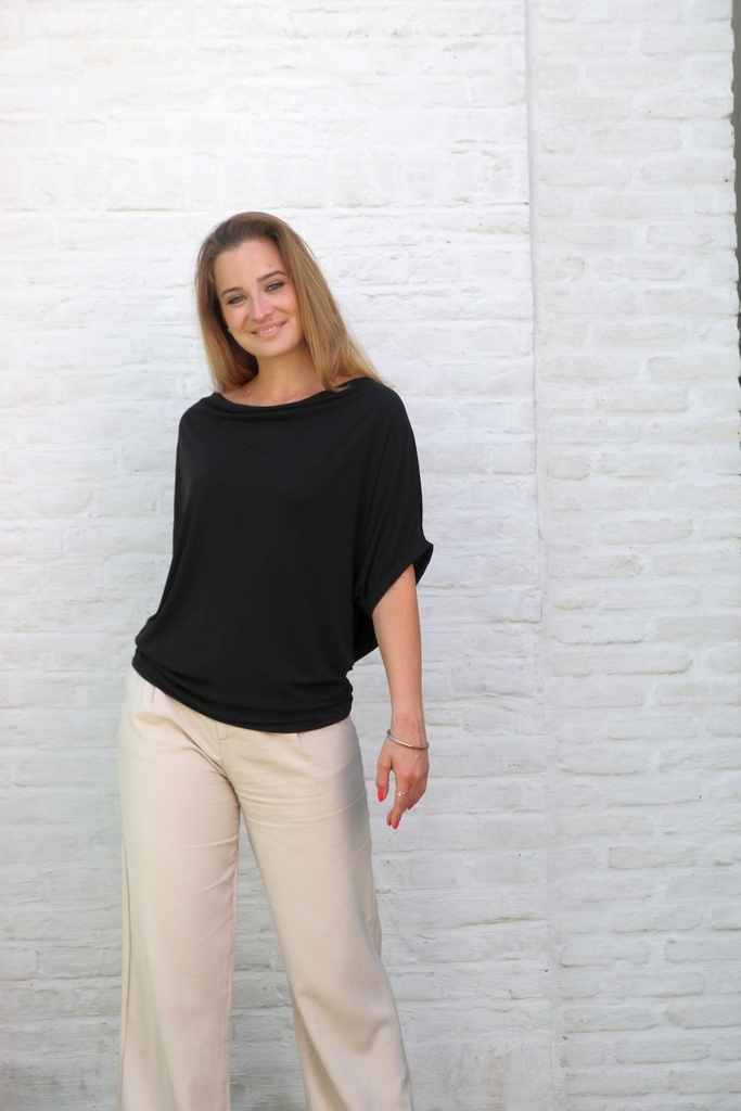 T-shirt Laurien nm85 drapagekraag vleermuismouw 4 bandplooien in zijnaad