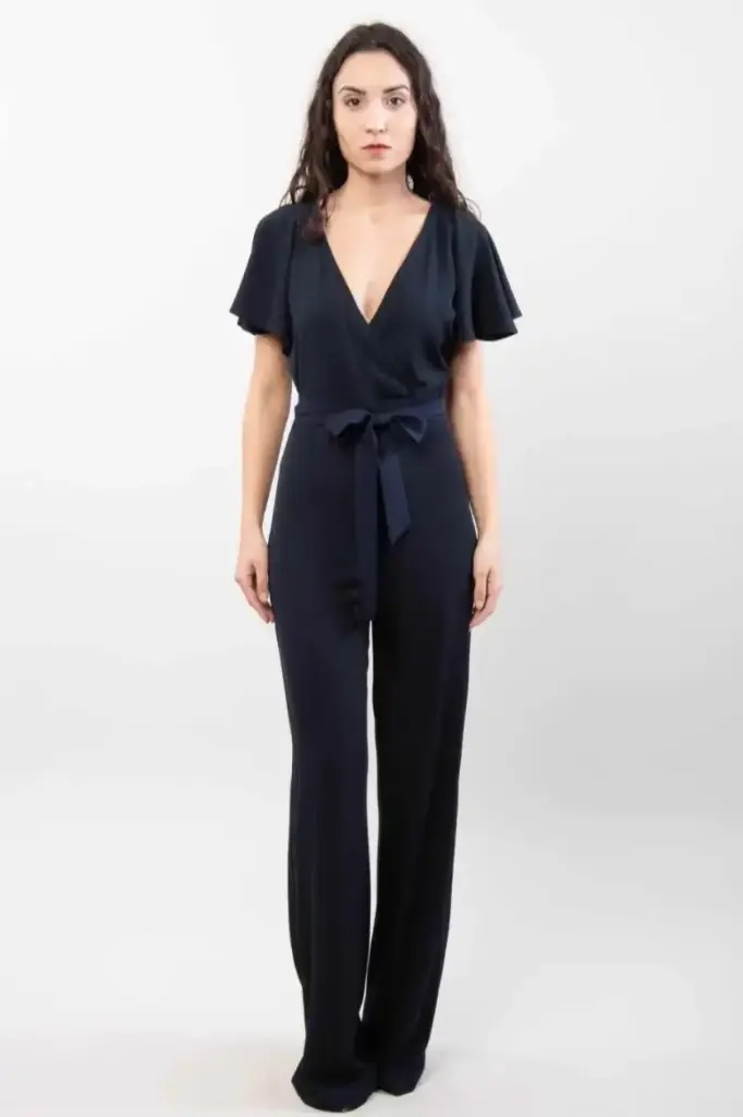 Jumpsuit Loran kapmouw gekruiste V-hals wijde pijp