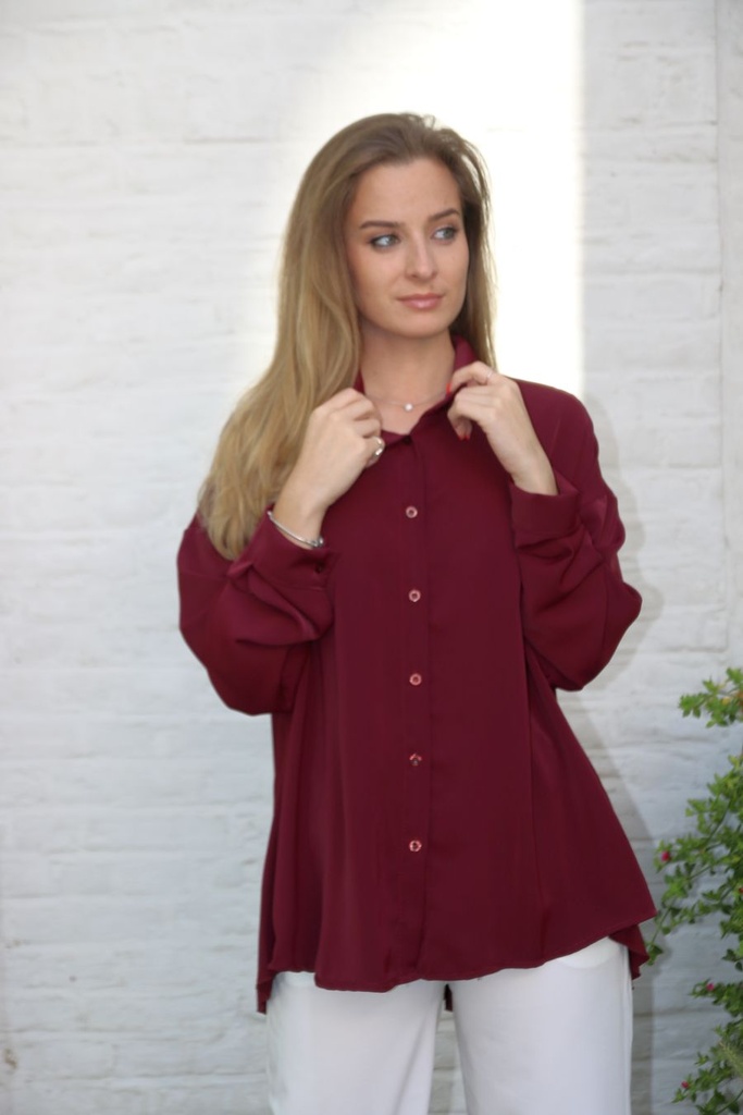 Tuniek Lone plissé ruk kraag nacré doorgeknoopt