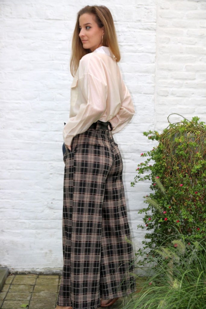 Lilia nm25 schotse ruit wijde pijp eco leren tailleriem