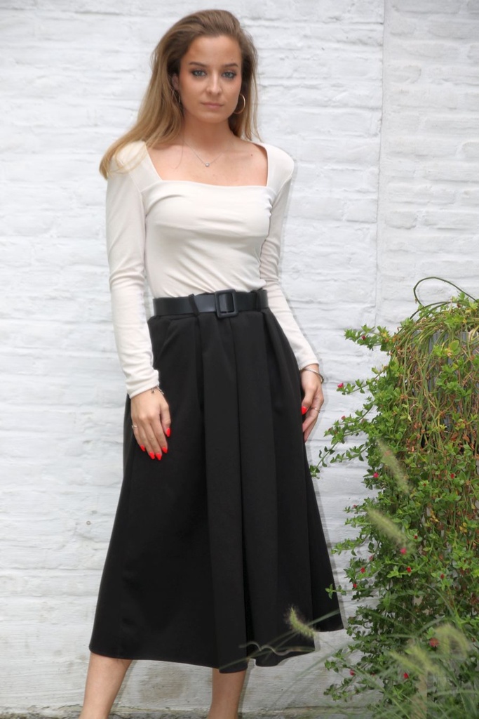 Rok Liesbeth nm15 3 springplooien wol look eco leren riem 