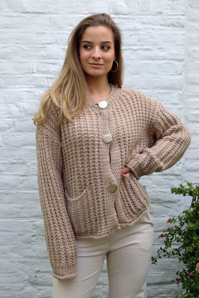 Gebreide cardigan Merlin gouden knopen nm14