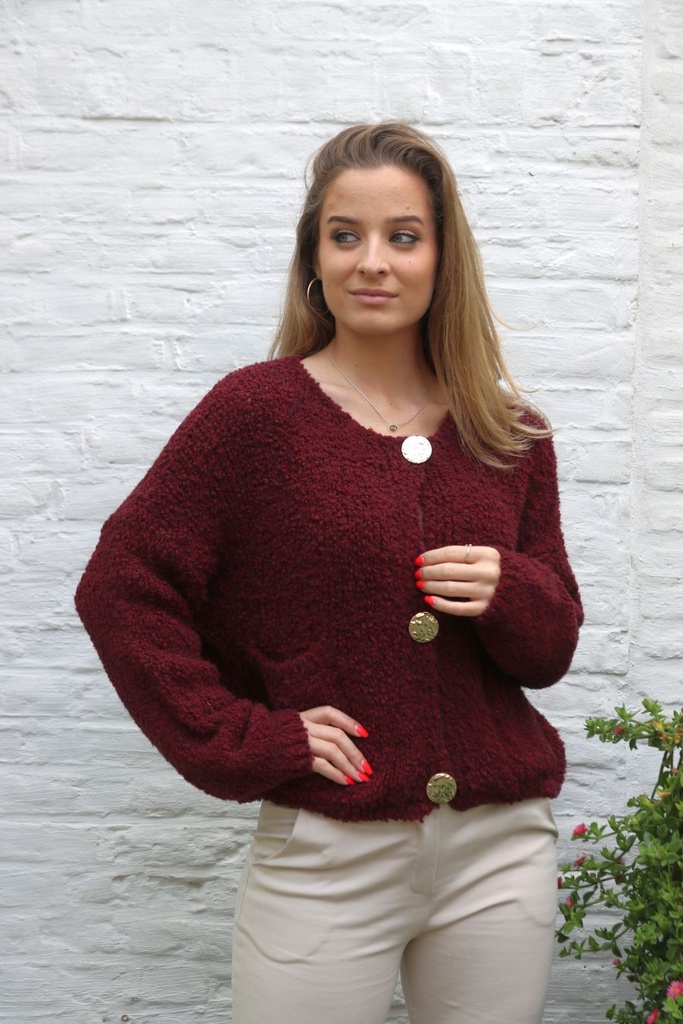 Bouclé cardigan Mike met gouden knopen nm20