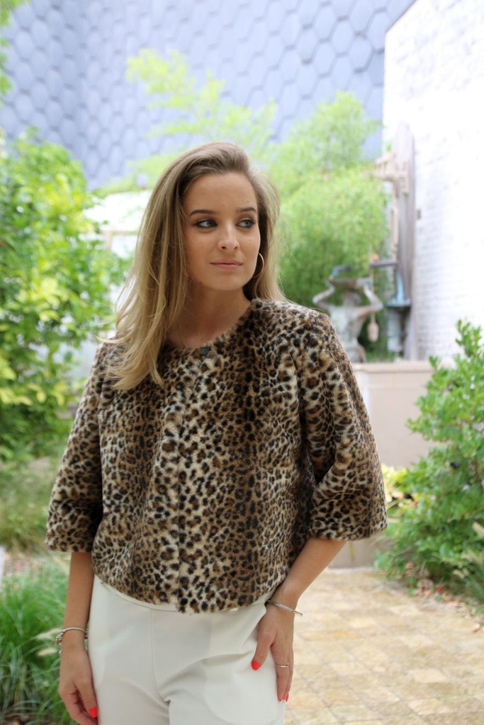 Korte cape Melody ecopels met panterprint