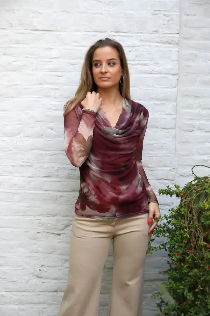 T-shirt Levin nm40 boothals drapagekraag tie&dye 
