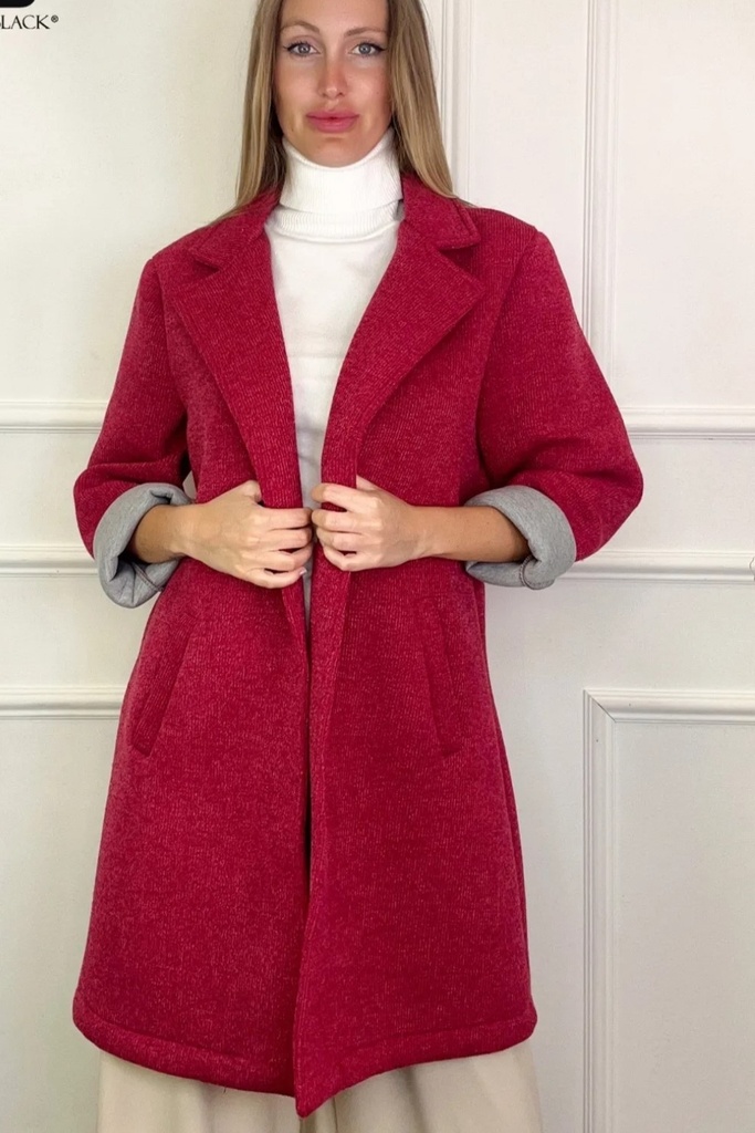 Jas Lilou nm65 puntkraag 1 knoop in schuine insteekzakken scuba viscose voering