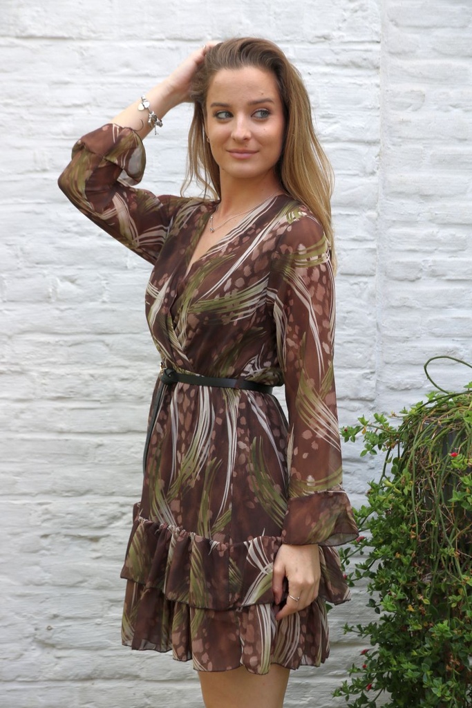 Jurk Lucius nm34 slierten en vlekken print gekruiste V-hals 