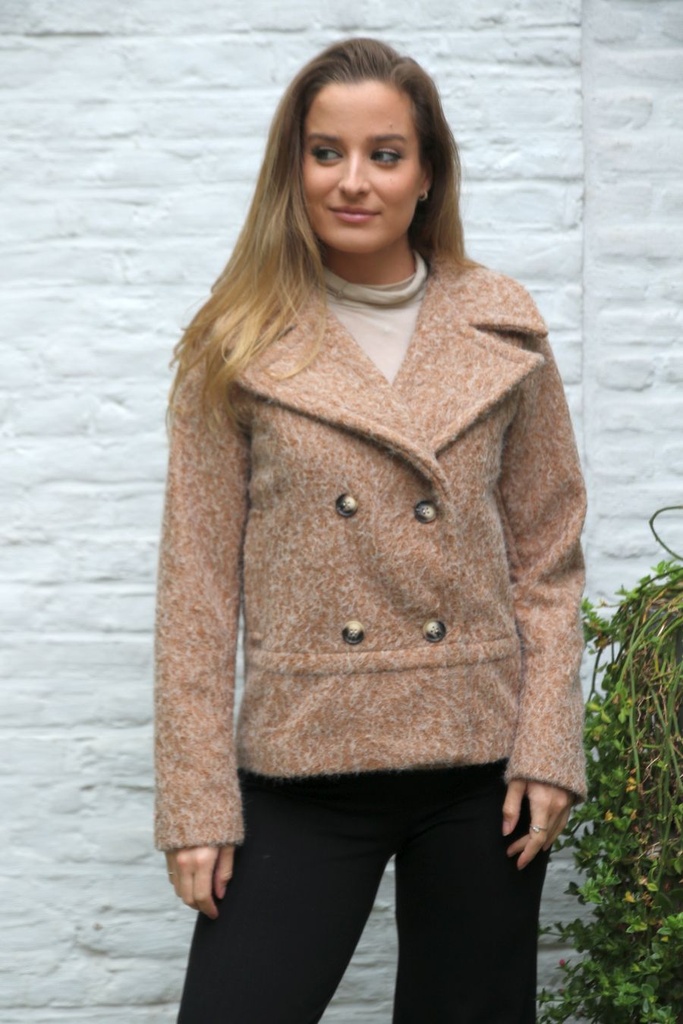 Korte jas Lino grote puntkraag dubbel rij knopen 