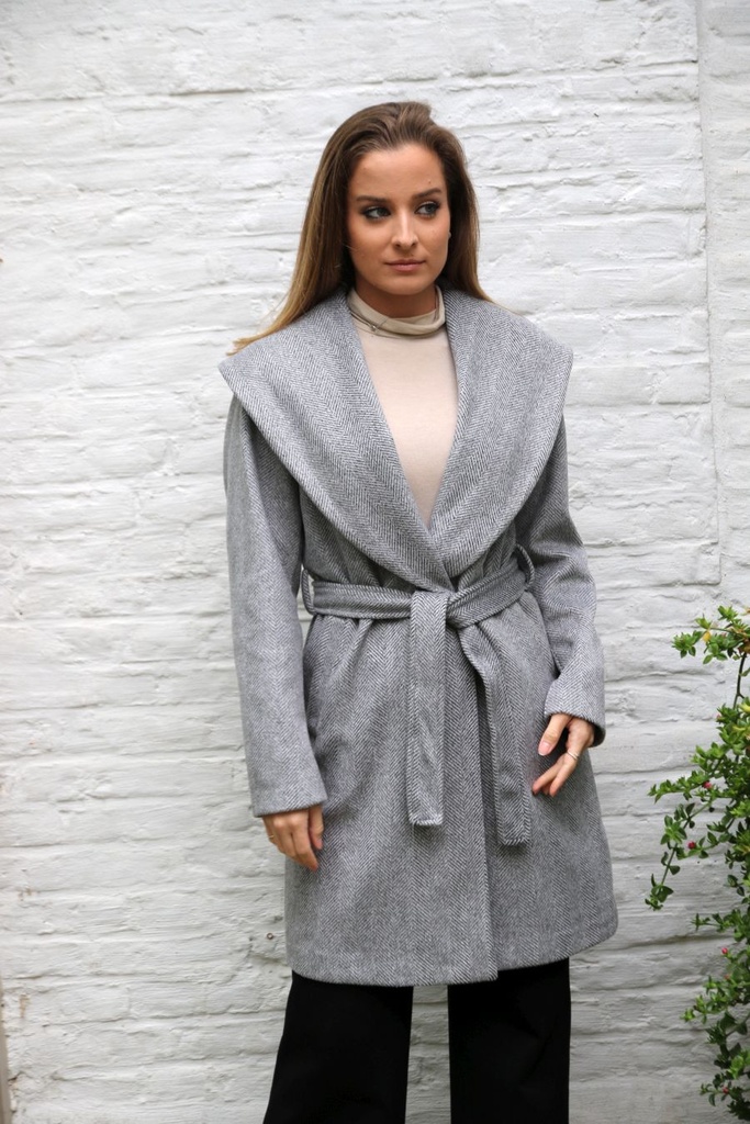 Jas Laurine visgraat ingeweven motief brede afgeronde kraag 