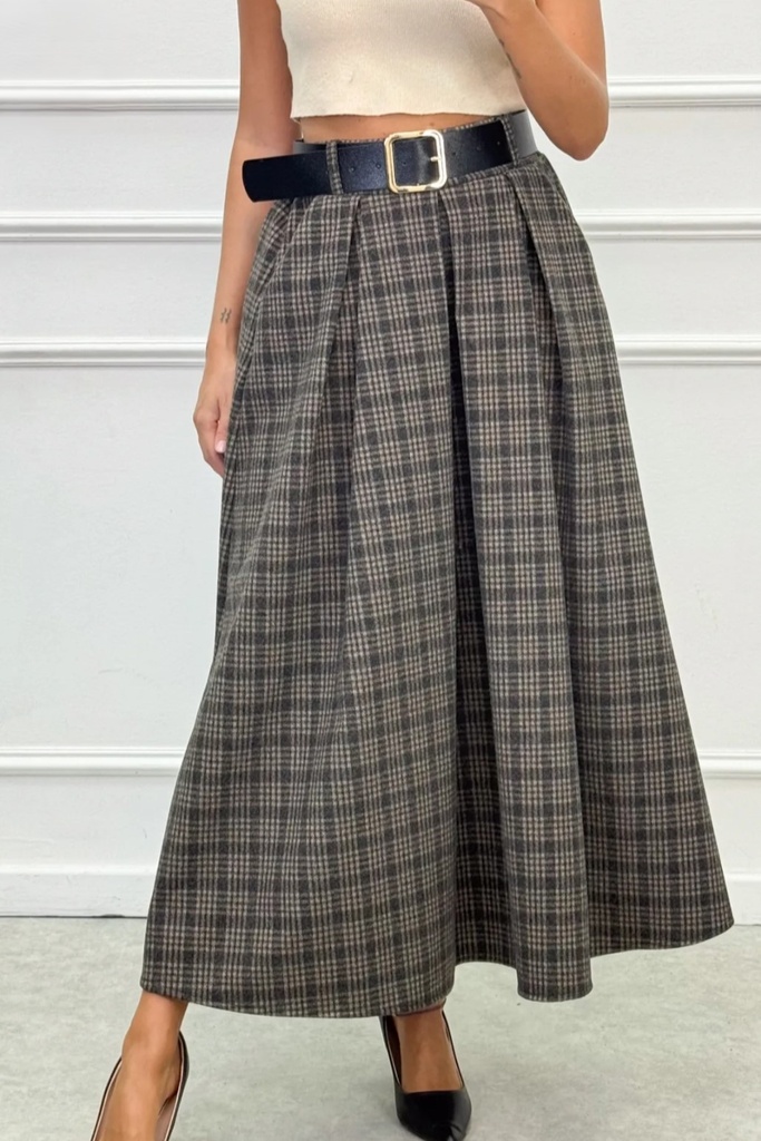 Madras klokrok Lavin flanel 3 springplooien eco leren riem