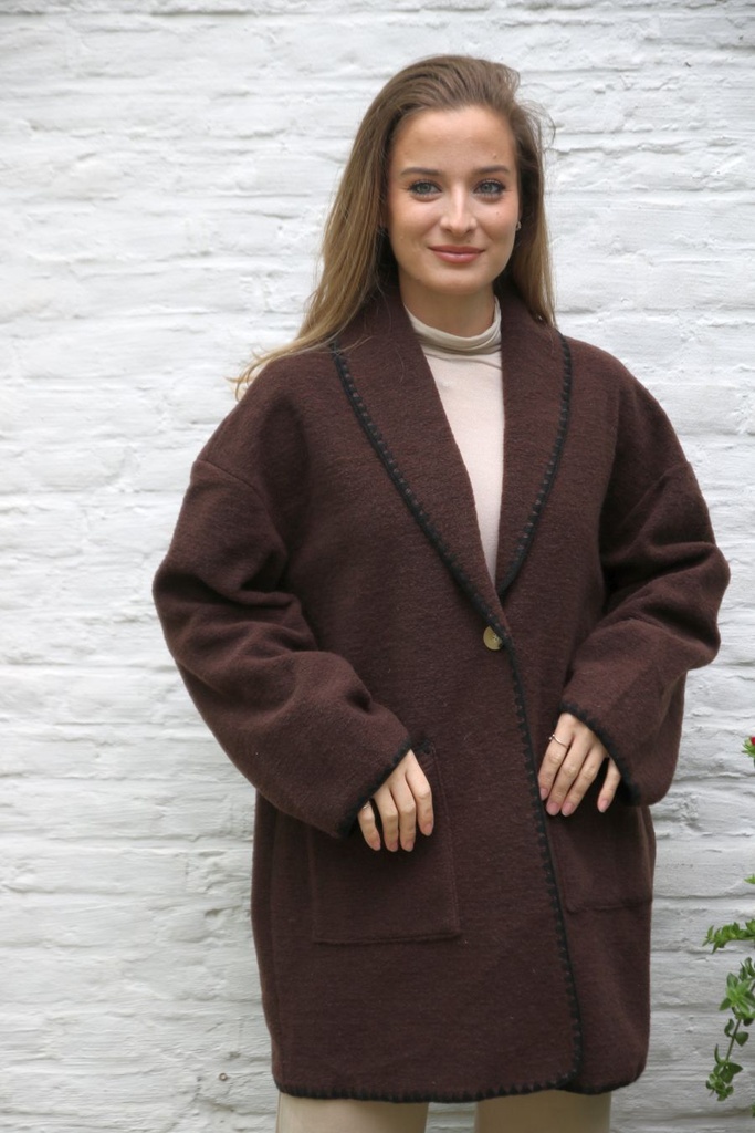 Halflange jas Mandy in wol-look nm50 met sjaalkraag