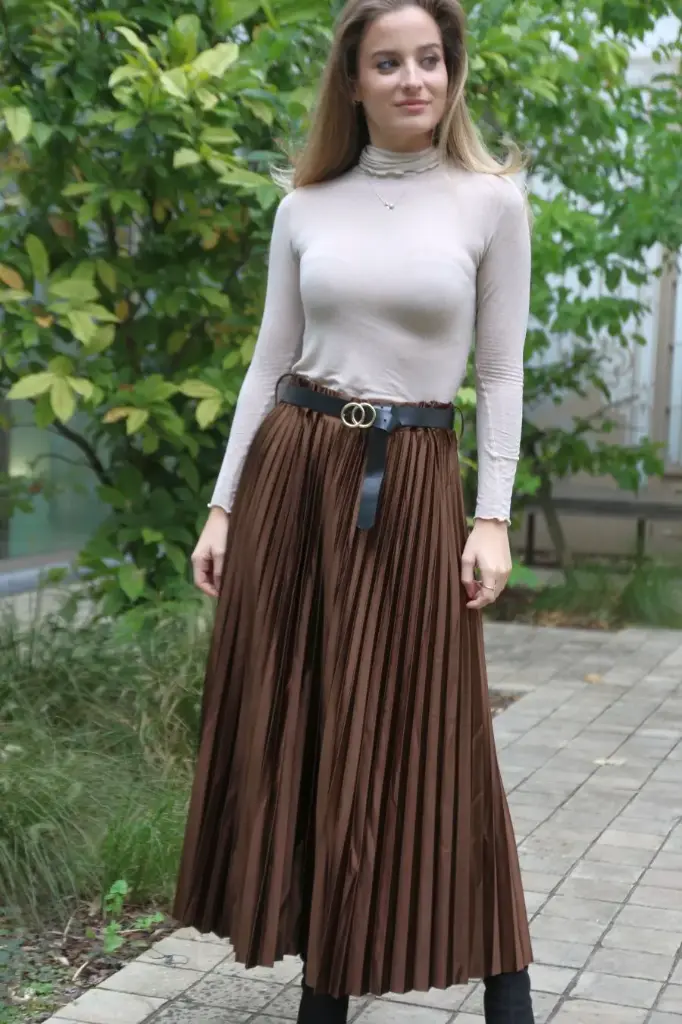 Satijnen plissé rok Lowie zware satijn eco leren tailleriem