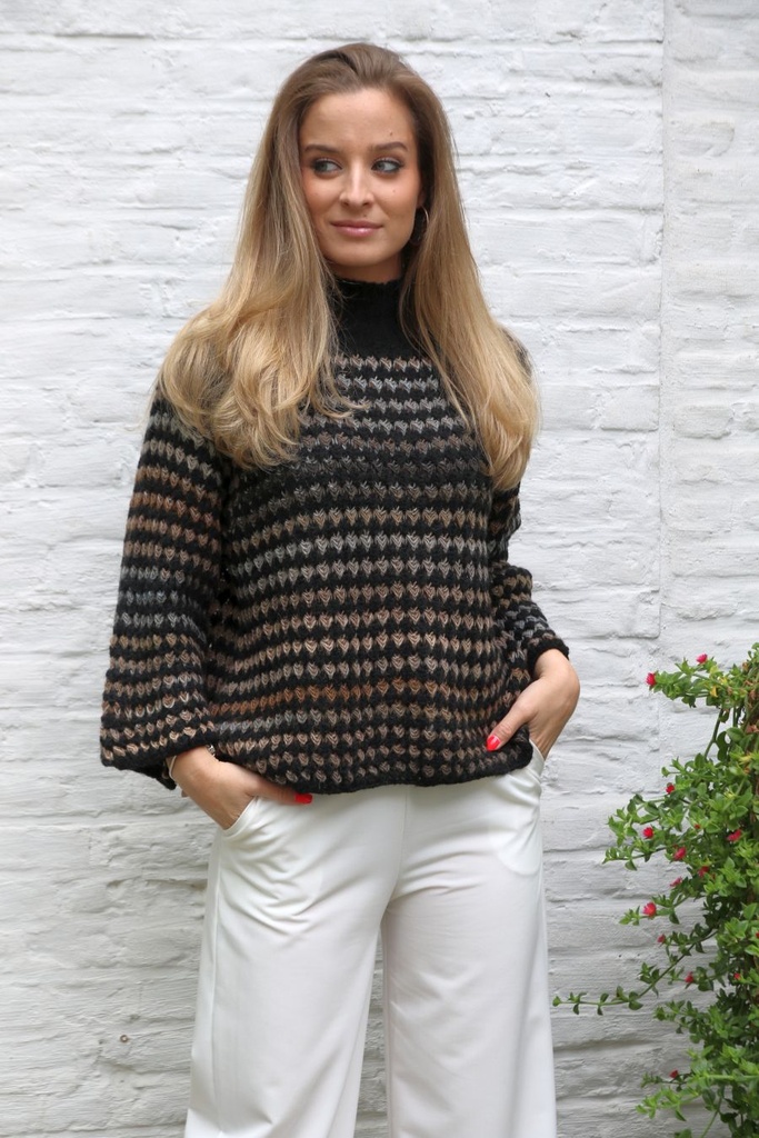 Pul Lyo nm26  piqué jacquard opstaande geribde kraag