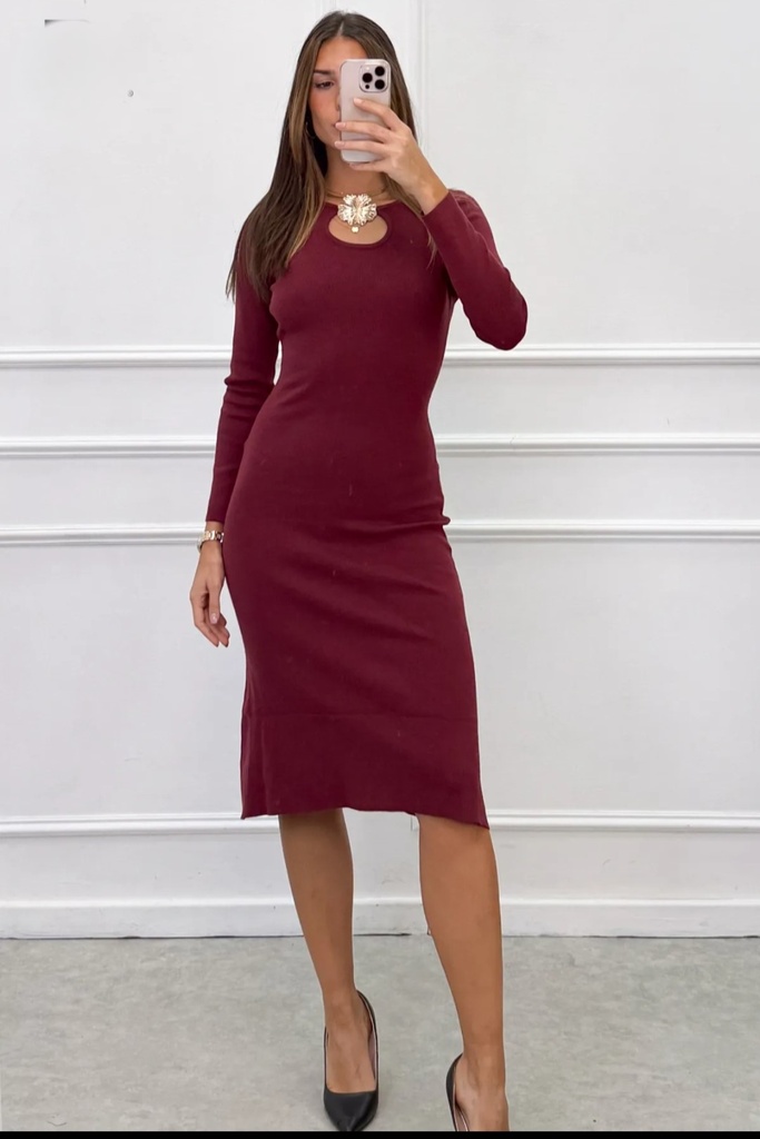 Tricot jurk Noa nm51 net onder knie met open hals 