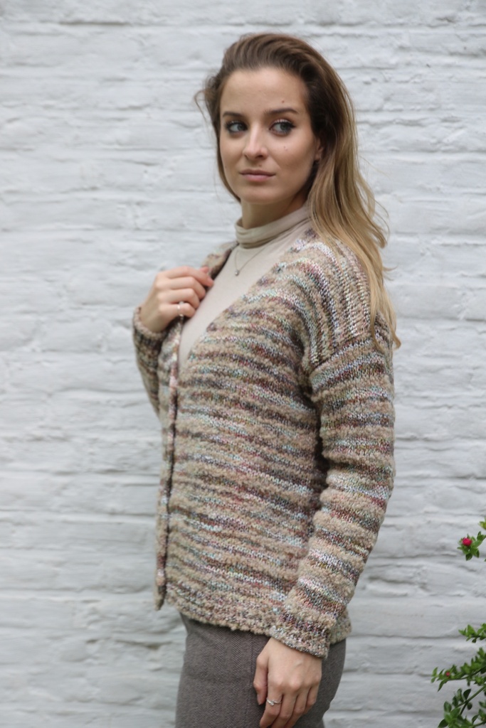 Tricot cardigan Nisa nm 36 in boucléstof v-hals knopen