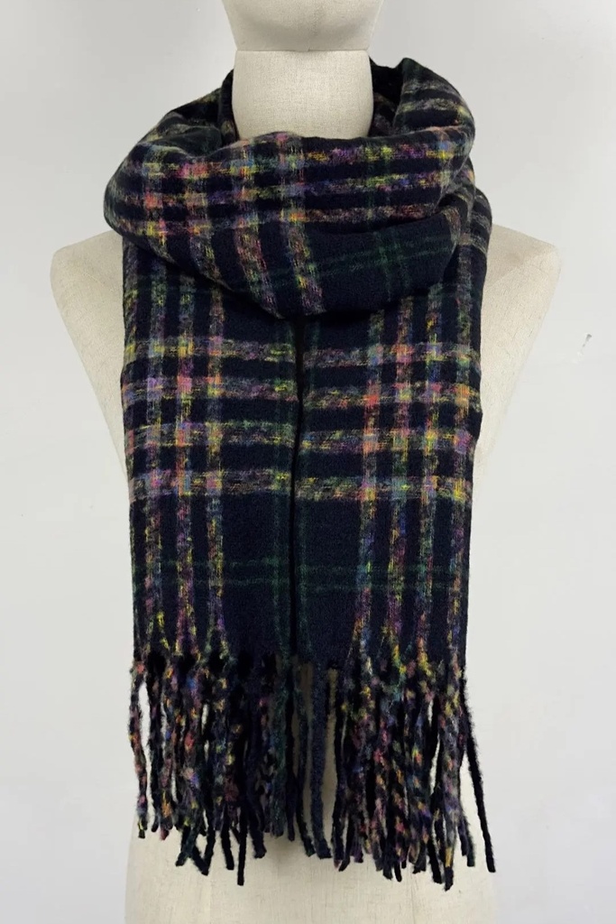 Zachte, fijngeweven sjaal Marco met veelkleurige ruit en franjes nm100 