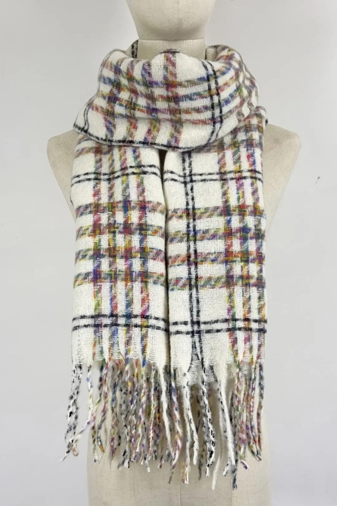 Zachte, fijngeweven sjaal Marco met veelkleurige ruit en franjes nm100 