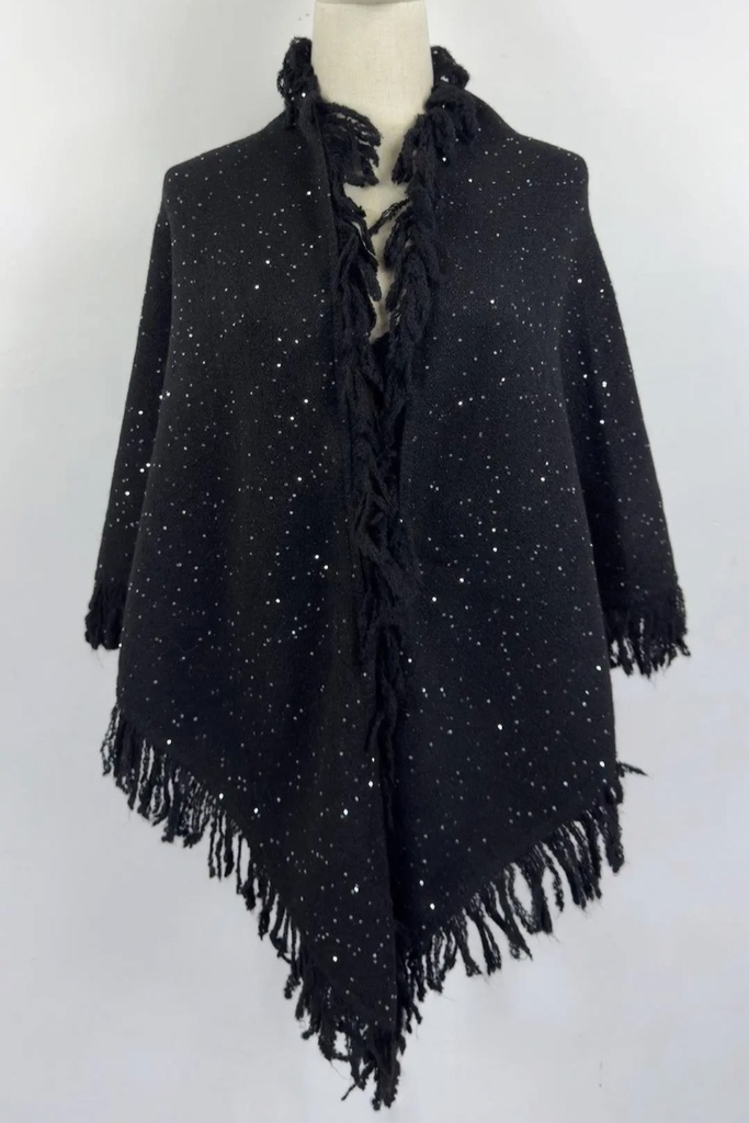 Driehoekige sjaal met franjes en subtiele pailletten nm87