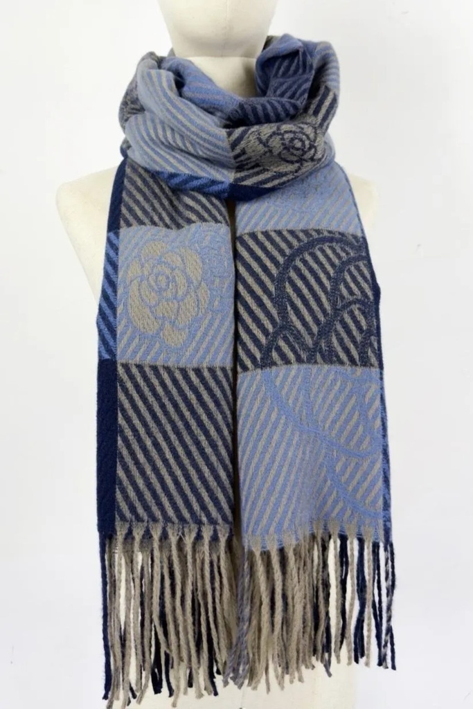 Sjaal Mauro gestreepte vlakken en bloemen nm100