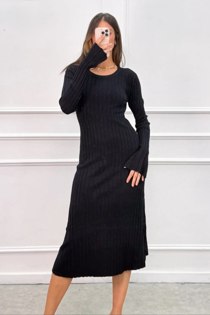 Geribde jurk Mads met trompetmouw nm50 