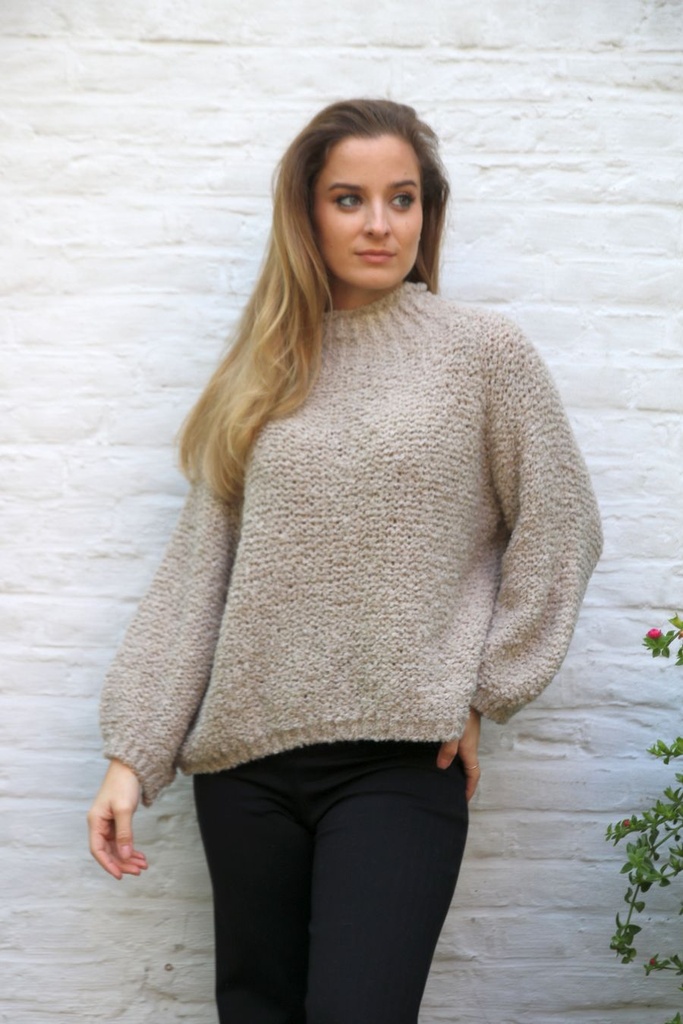 Pull Nine nm30 in boucléstof 3/4 mouwen ronde hals