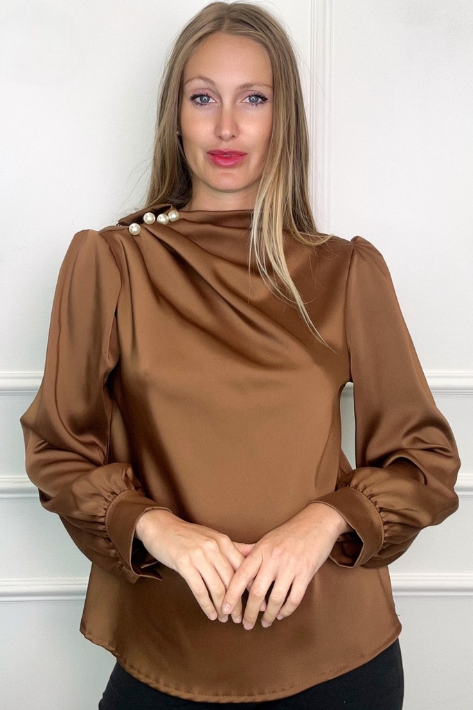 Blouse Manou met opstaande kraag met parels
