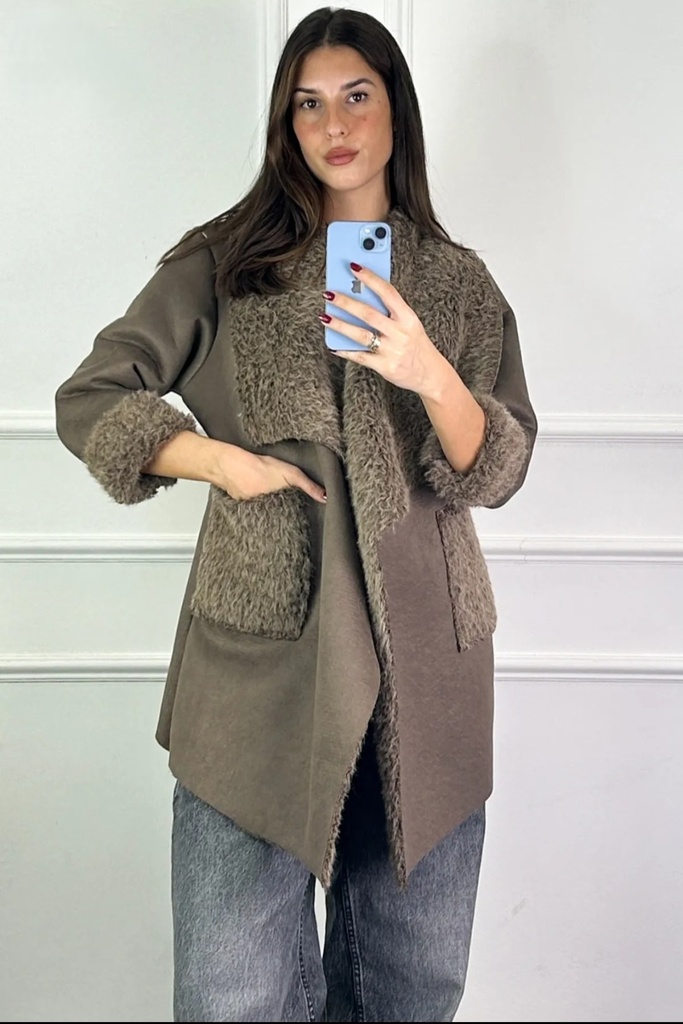 Suède jas Marnix met ecopels kraag en zakken