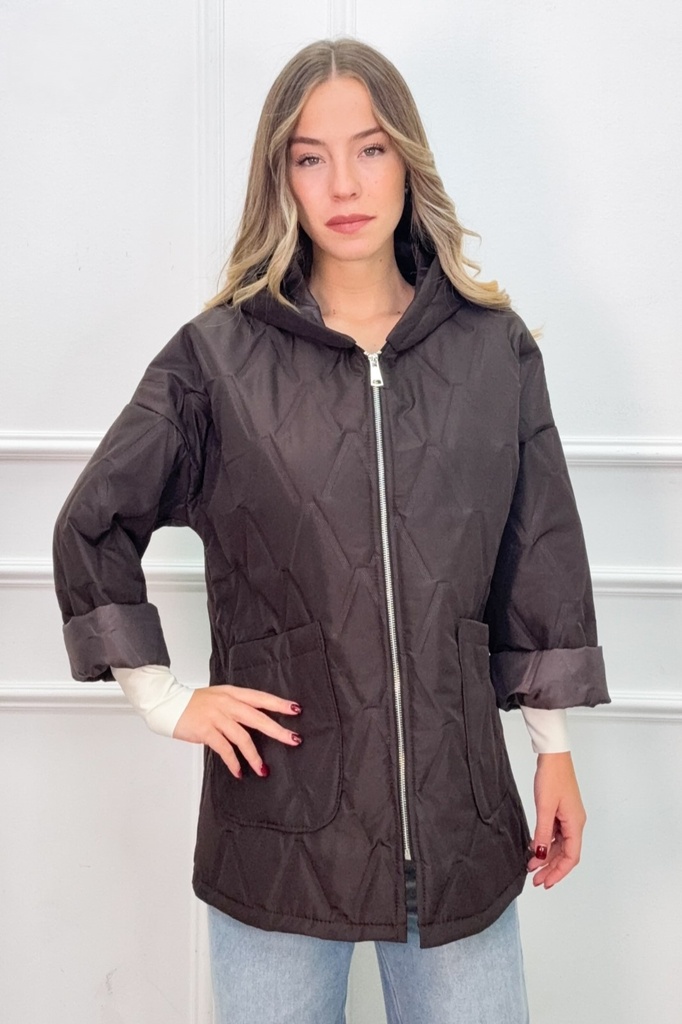 Matelassé jas Mikki met rits en capuchon