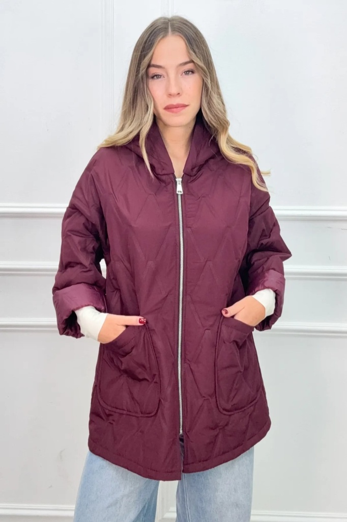 Matelassé jas Mikki met rits en capuchon