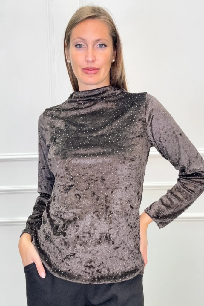 Shirt Mathilde uit effen velours met studs nm48