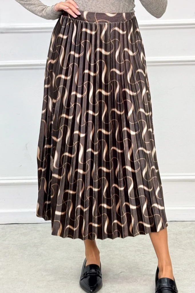 Plissérok Medina uit effen velours met print