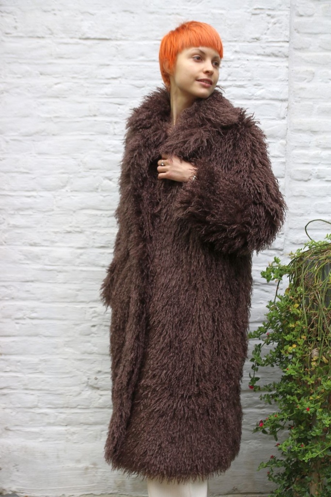 Jas Quint langharige bouclé eco pels puntkraag 