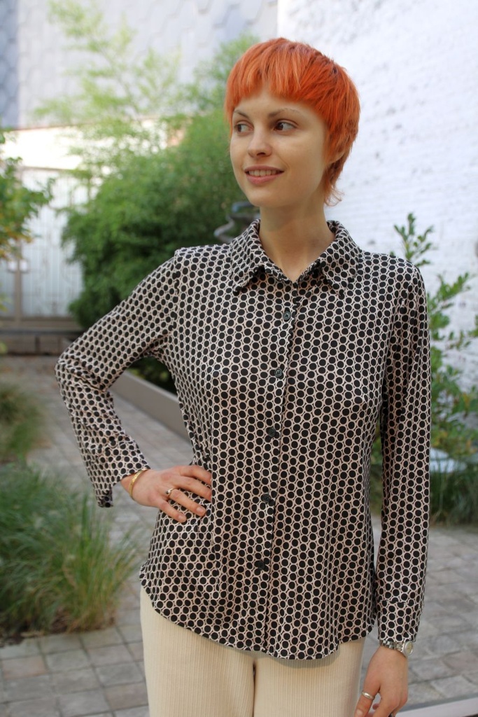 Blouse Lano nm20 bollenprint kraag nacré doorgeknoopt