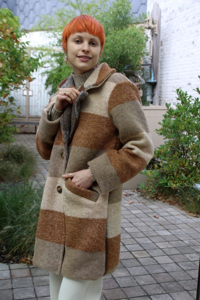 Mantel Noura nm100 multicolor blokken reverskraag