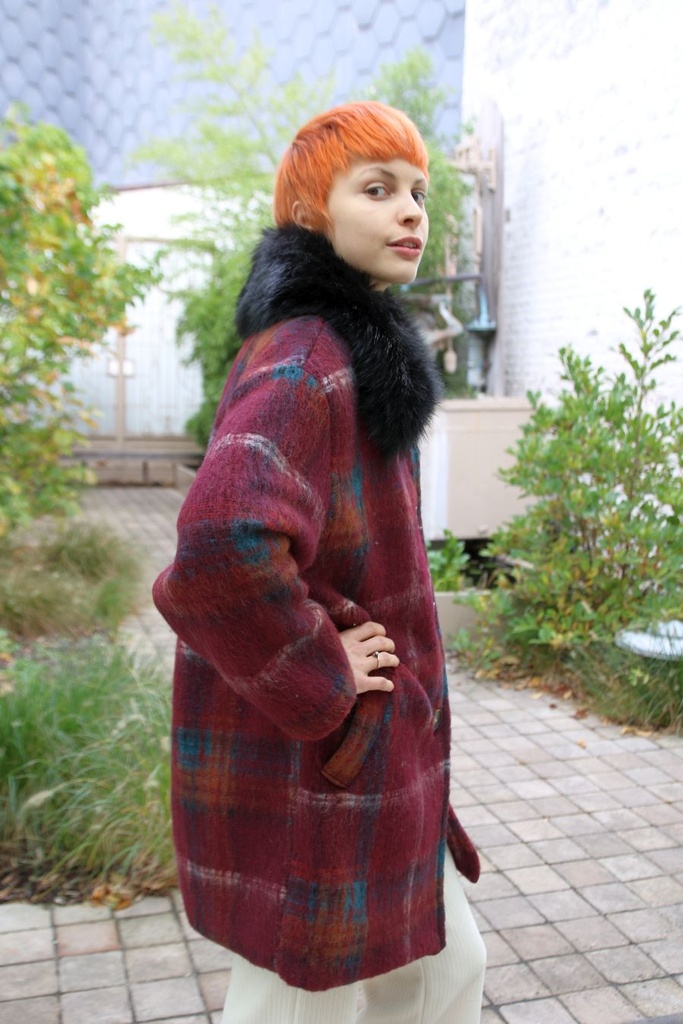 Naya nm95 mantel schotse ruit eco pels kraag 