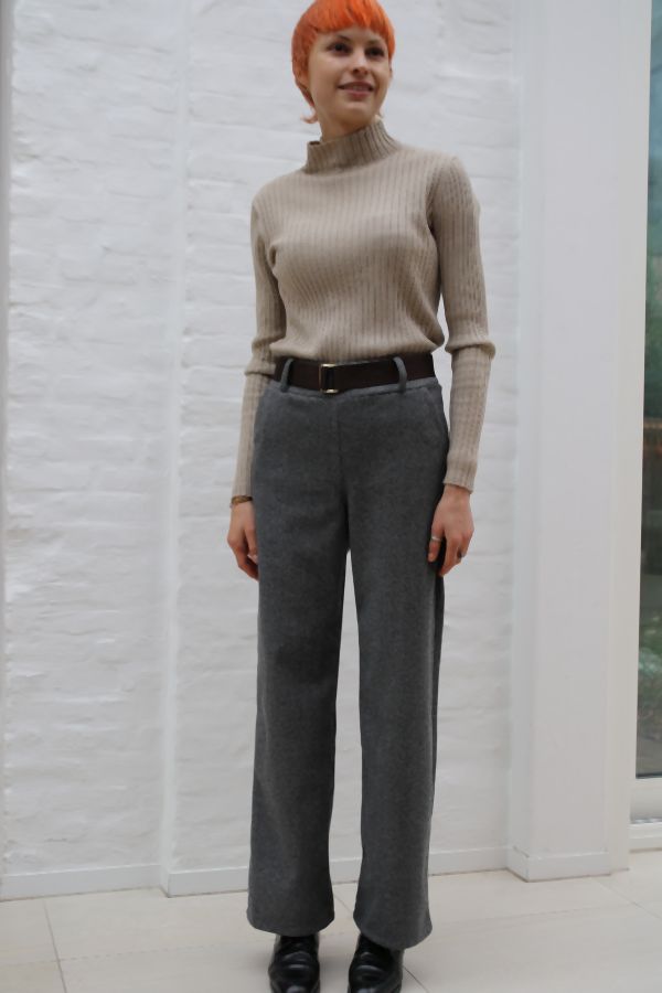 Niki broek ingeweven visgraat stoffen taillebinder