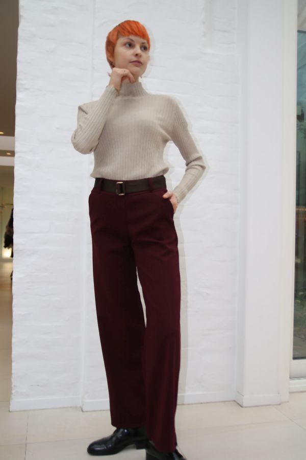 Niki broek ingeweven visgraat stoffen taillebinder