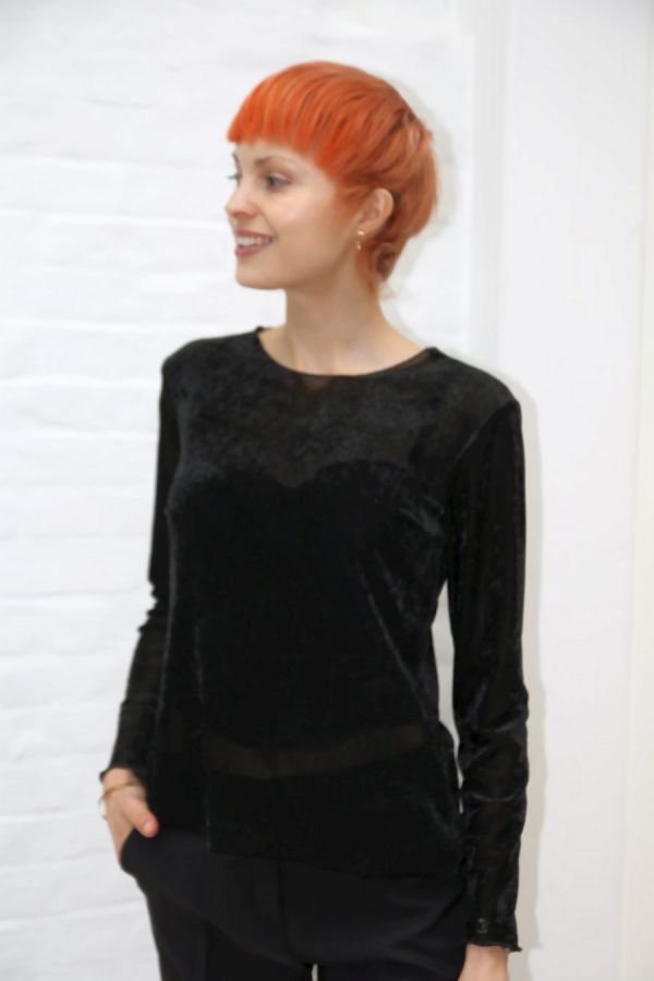 Blouse Nilay glamy velours op netstof ronde hals