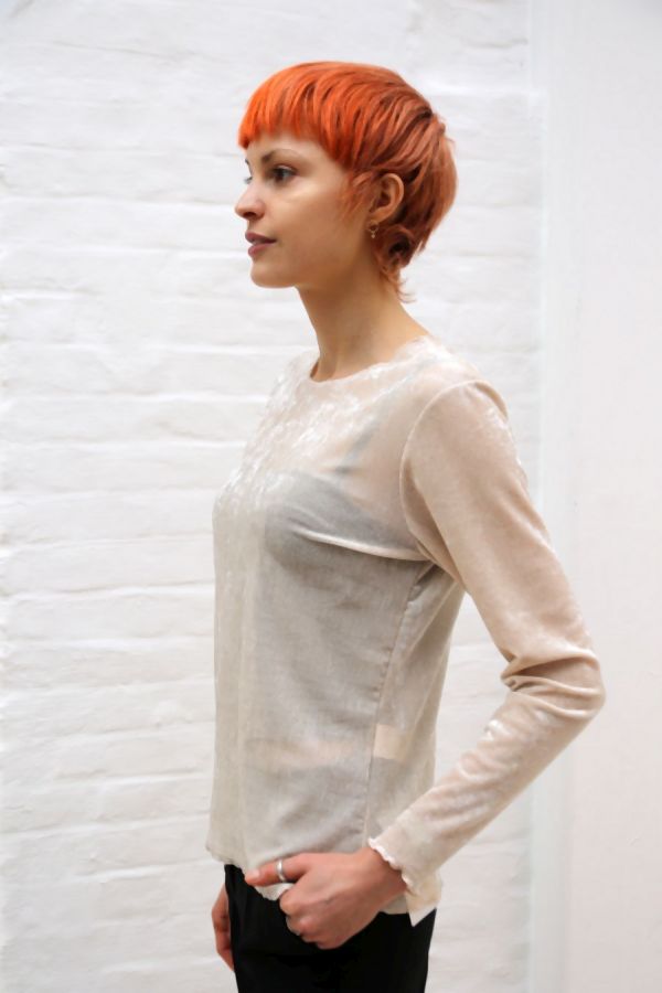 Blouse Nilay glamy velours op netstof ronde hals