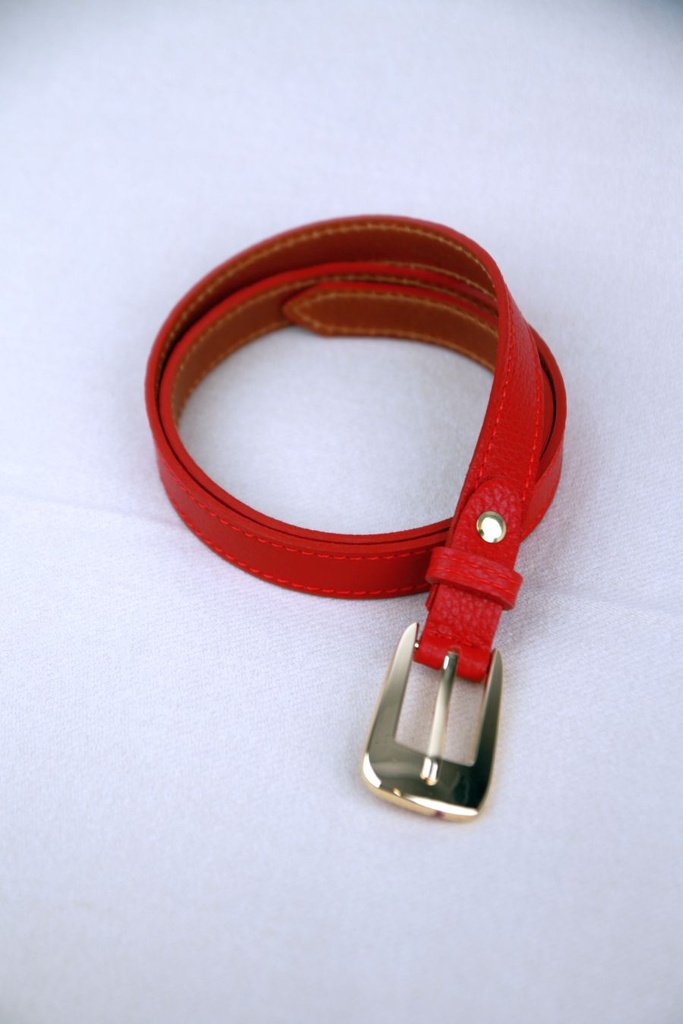 Lederen tailleriem Puck nm100 2cm langwerpige afgeronde vergulde gesp gestikt Italiaans kalfsleder