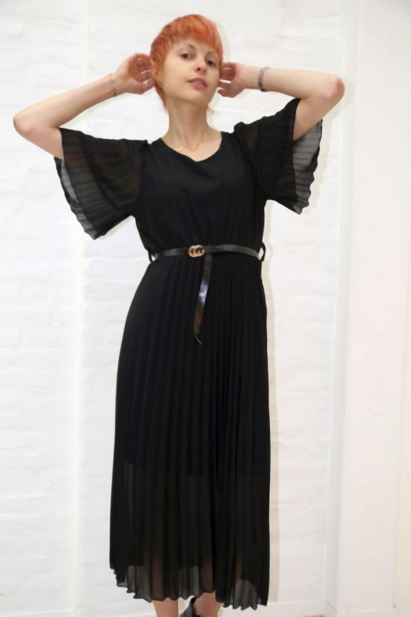 Jurk Nur nm48 7/8ste plissé korte mouw taillebinder 