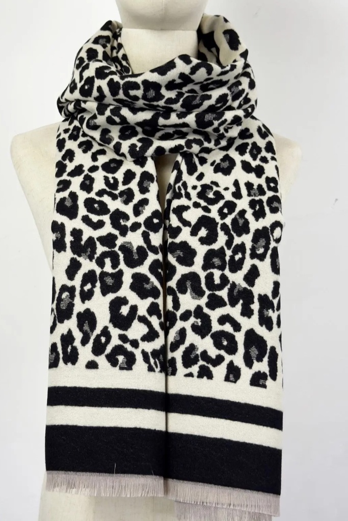 Sjaal Macy met panterprint en strepenboord nm100
