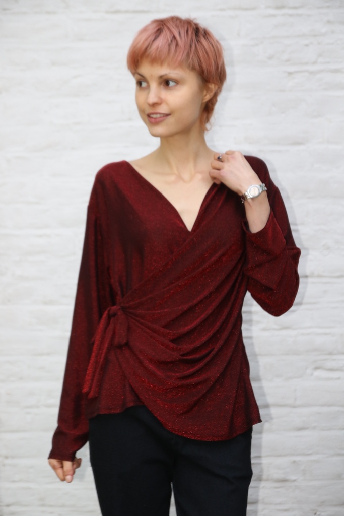  Nala blouse v-hals strik glitter op netstof