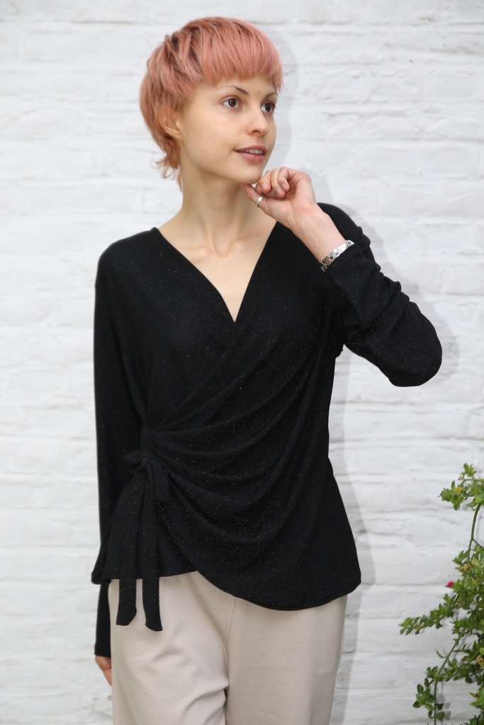  Nala blouse v-hals strik glitter op netstof