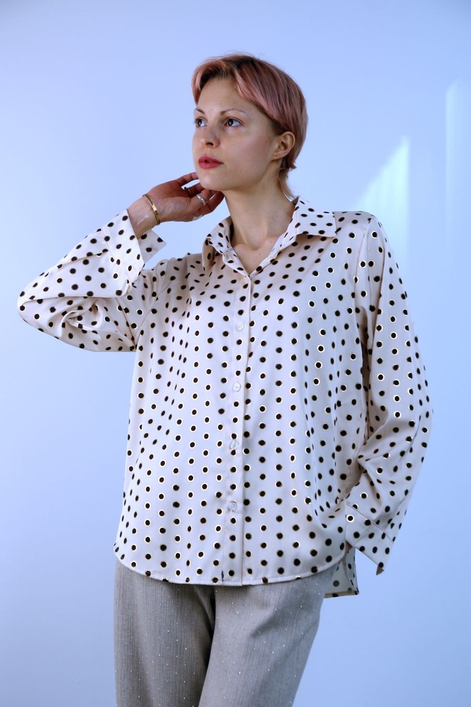 Blouse Laurien vergulde stippen kraag nacré doorgeknoopt