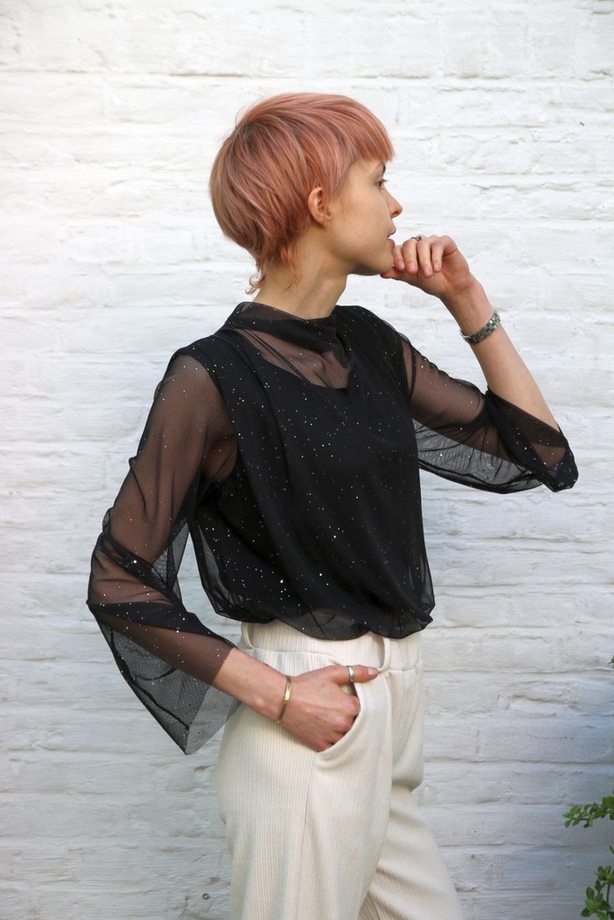 T-shirt Lazar nm53 opstaande drapagekraag gepofte zoom 