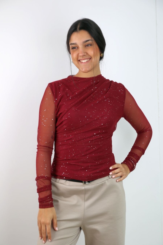 T-shirt Leela nm43 opstaande kraag linker schouder drapage 