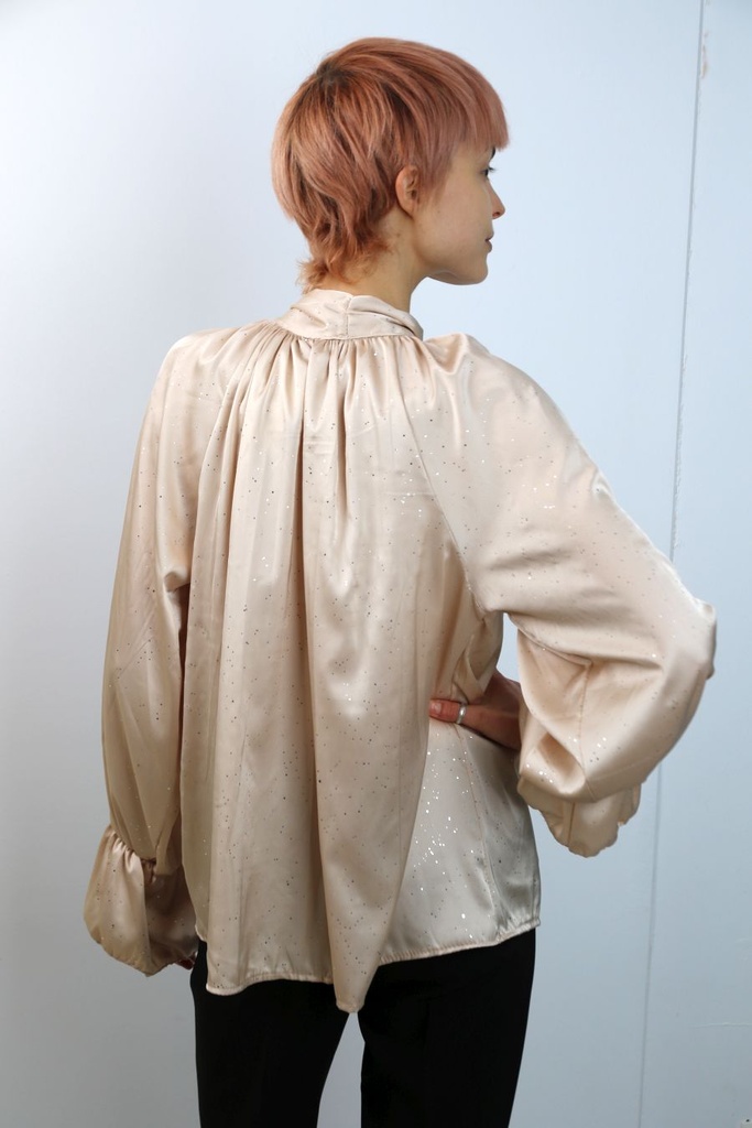 Blouse Lucenzo jabotkraag satijn met glitters 