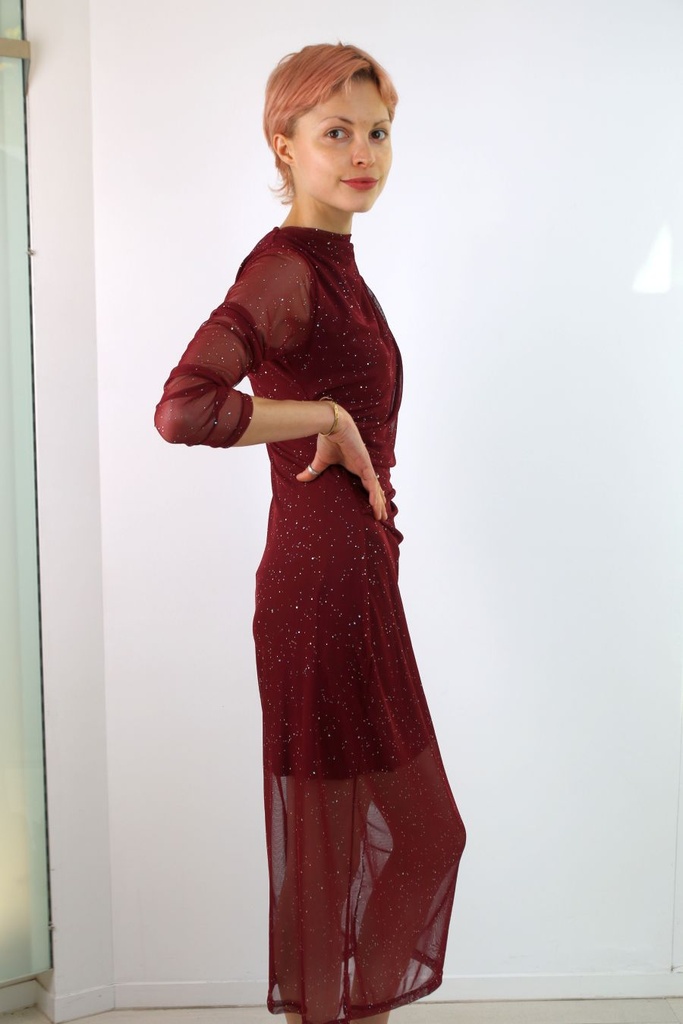 Lange jurk Lijntje nm34 opstaande kraag glitter